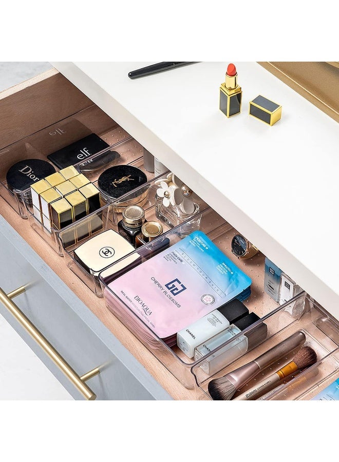 7 PCS Clear Plastic Drawer Organizers Set, Multipurpose Kitchen, Bathroom & Office Drawer Organizer Trays, Storage Bins for Makeup, Jewelry, Kitchen Utensils & Office Supplies, 4 Sizes - Image 3